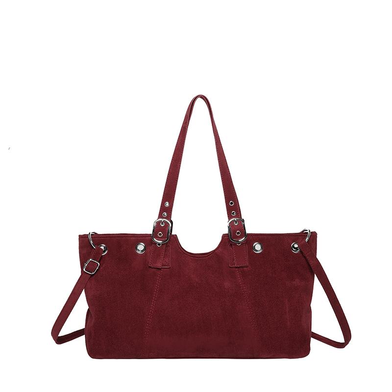 Designer Suede Belt Buckle Crossbody Shoulder Bag,Koreanunderarm Tote Bag,Women Sling Bag,Commuter Solid Color East-West Handbag