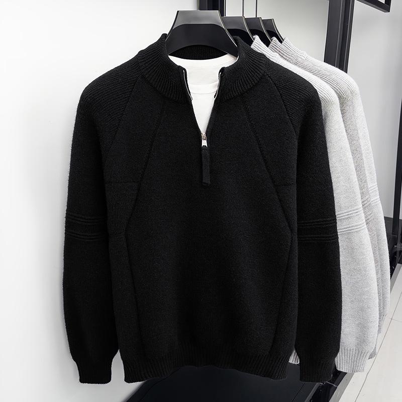 850g Men's Heavyweight Stand Collar Zipper Knit Sweater - Winter Warm Base Layer for Mid-Aged and Young Adults.