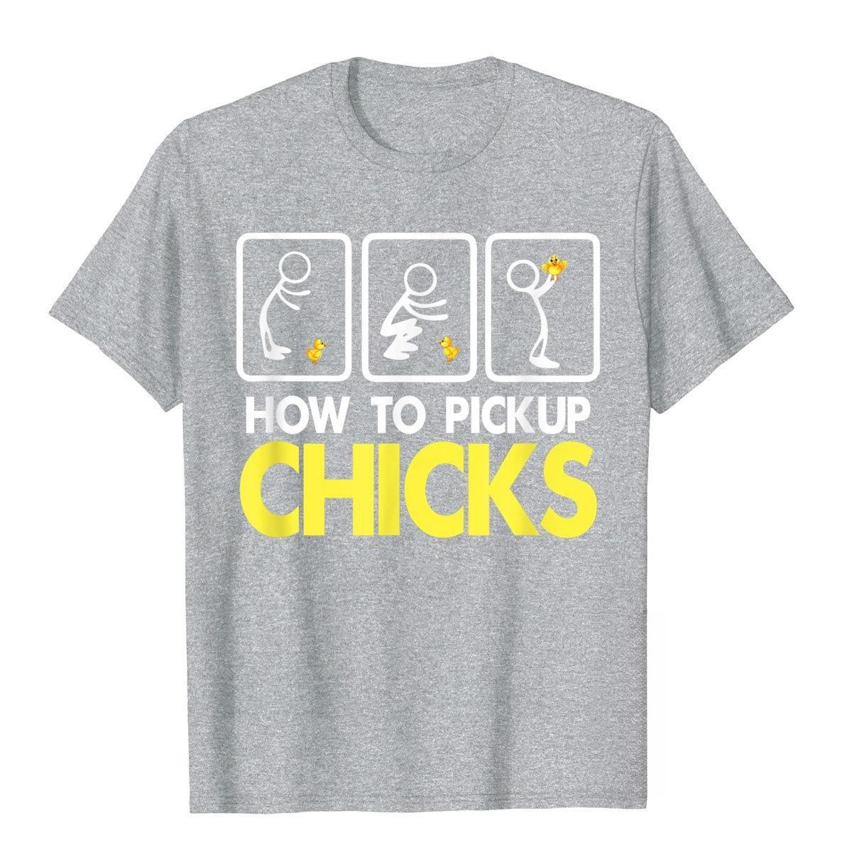 How To Pick Up Chicks Shirt Cute Pick Chicks Print Tee Graphic Tee High Quality Mens and Womens Short Sleeve Tees Mens Tops S