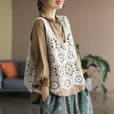 T-Shirt Women Knitting Lace Vest O-Neck Hollow Summer Style Basic Tops Tees Loose Clothing