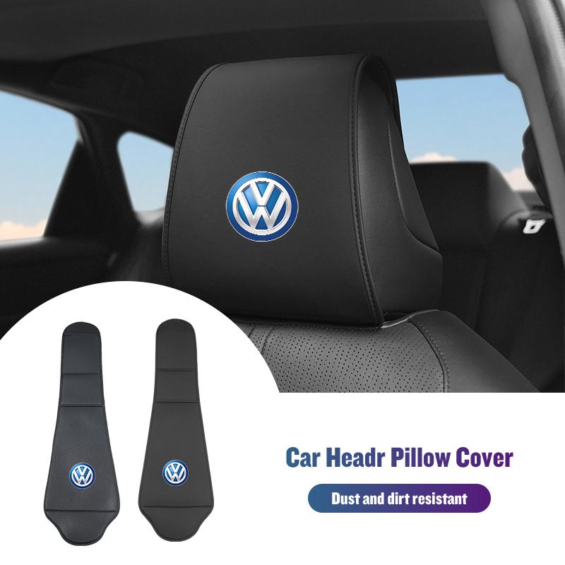 W19Car Seat Headrest Cover Leather Neck Pillow Protector Accessories For Volkswagen VW Golf 4 6 7 GTI Tiguan Passat B5 B6 B7 CC MK5