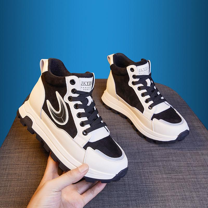 Leather dad shoes women's 2025 autumn new Forrest Gump casual sports shoes women's fashion versatile high-top shoes children