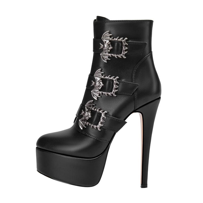 

Модные Kaky s Новые Водонепроницаемые Ботинки на Платформе с Толстой Подошвой и Металлической Пряжкой на Ремне, с Круглым Носком и Высоким Каблуком, Большого Размера, Женские Ботильоны, Модные 43 чёрный