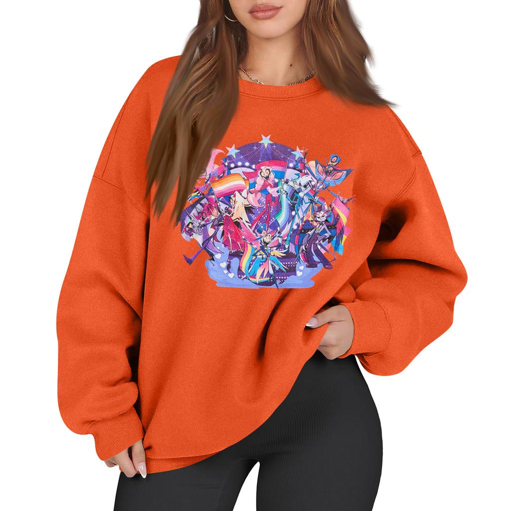 Women's Fashion Long Sleeve Print Round Neck Loose Pullover Sweater Top