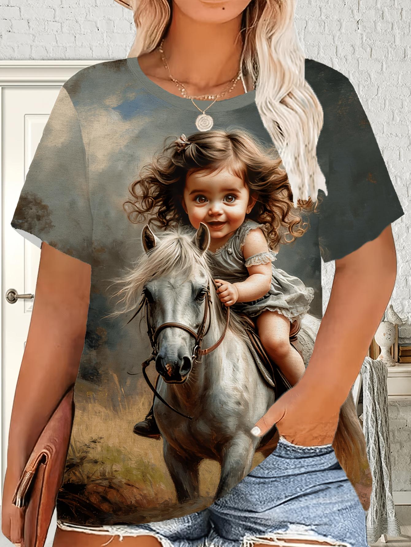 

Plus Size. Women s T-shirt with Creative and Fashionable Riding a Horse Print. Suitable for Spring and Summer Casual Wear. Comfortable. Stylish. and E 3XL дубильна кора