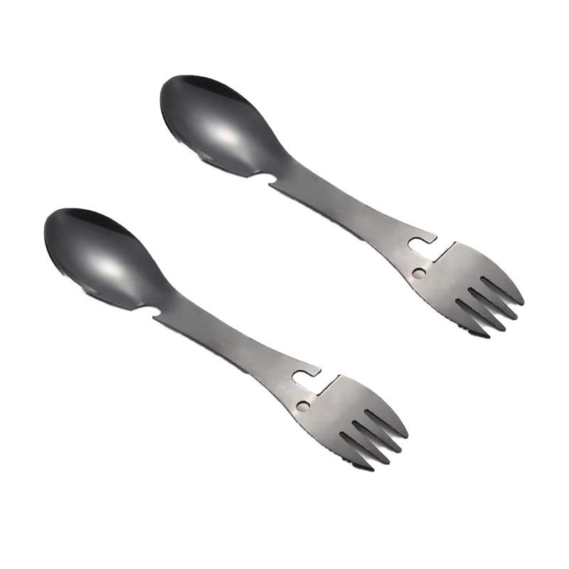 Outdoor Survival Tools 5 In 1 Camping Multi-Functional EDC Practical Kit Fork Knife Spoon Bottle/Can Opener
