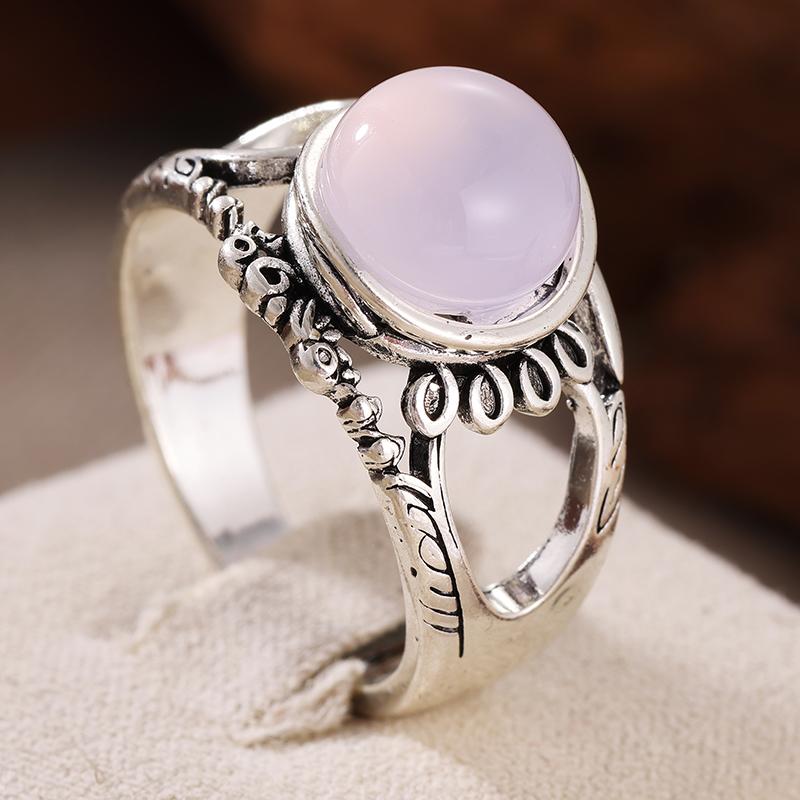 Vintage Inlaid Pink Stone Women's Ring Sparkling CopperColor Hand Carving Daily Wear Party Jewelry Anniversary Gift