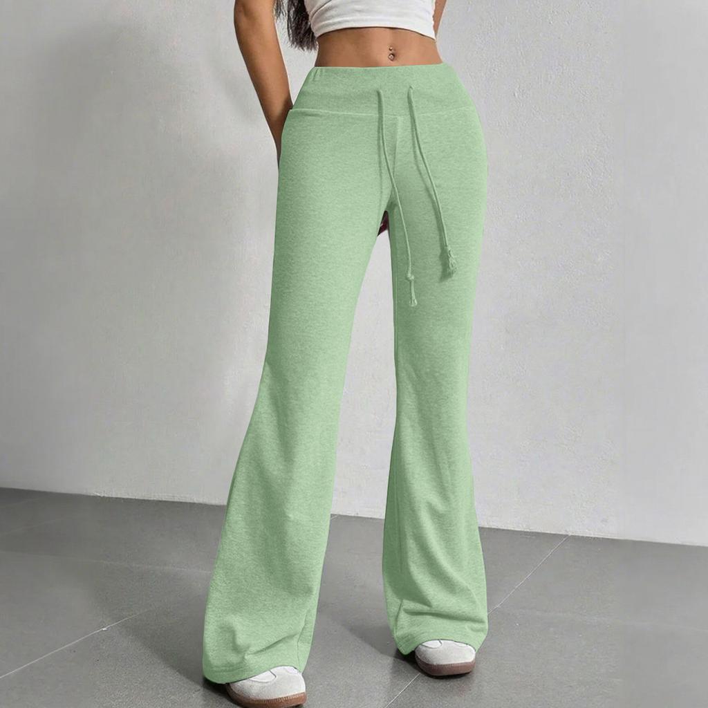Damskie spodnie dzwony casualowe ze sznurkiem i elastyczną talią, wygodne spodnie dzwony do jogi, luźne