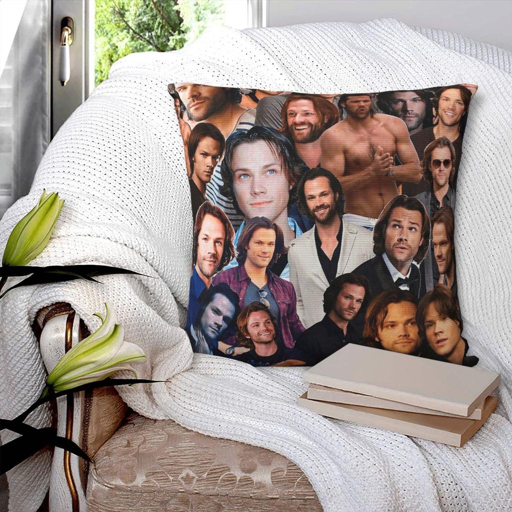 Jared Padalecki Photo Collage Square Pillowcase Polyester Linen Velvet Printed Zip Decor Home Cushion Cover 45X45
