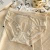 Women Mid Waist Ice Silk Lace Solid Color Antibacterial Crotch Comfortable Ladies Panties