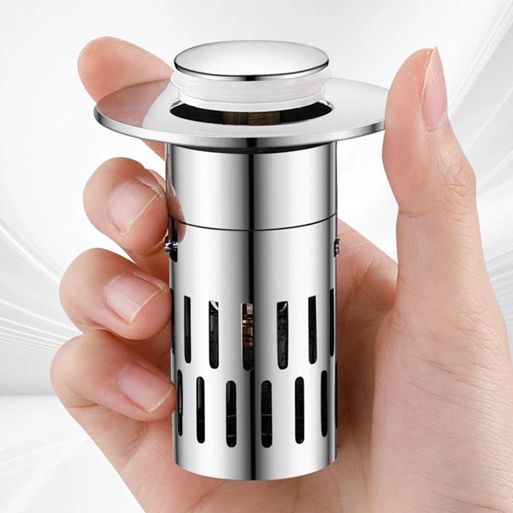 Stainless Steel Bathroom Sink Drain Strainer Anti-Clogging Anti-Odor Hair Catcher with Removable Filter Basket Brass Core