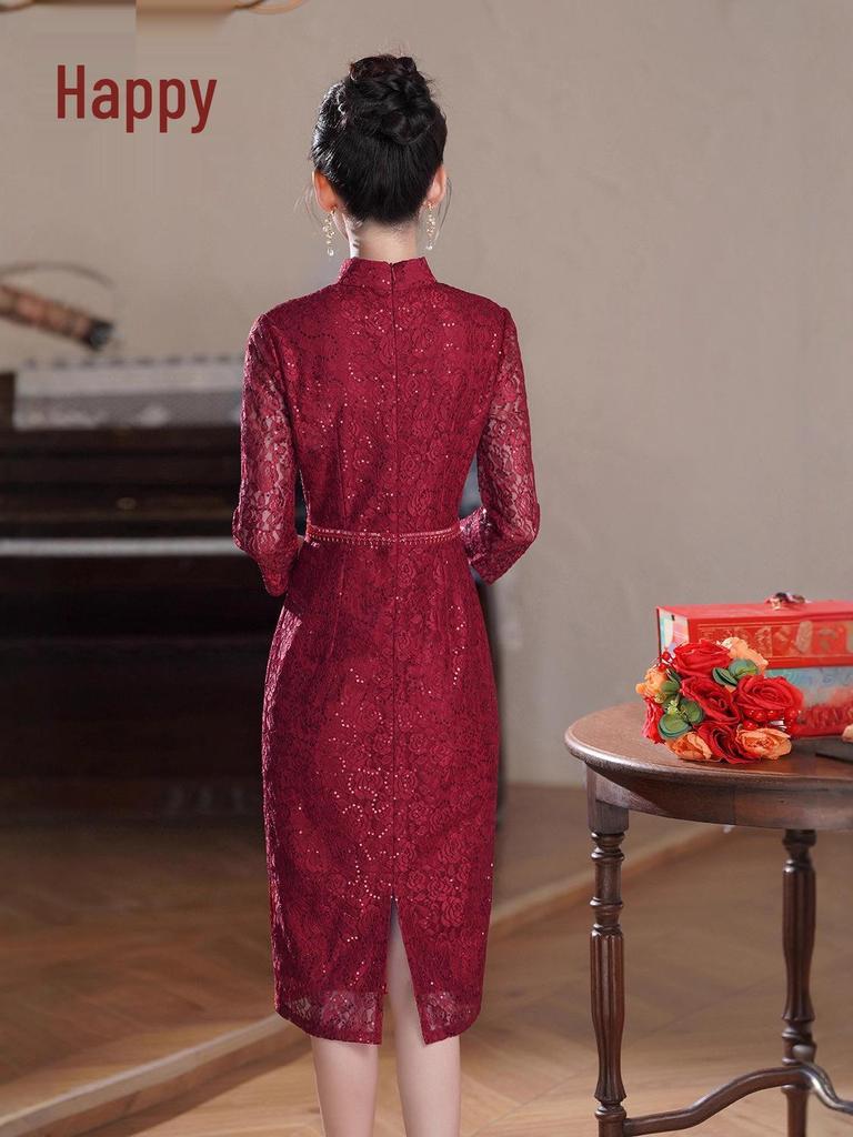 2025 High-End Mother's Wedding Banquet Dress: Fashionable Toasting Gown and Modified Cheongsam