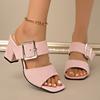 Retro Metal Buckle Decoration Suede Slip On Sandals Women 2025 Summer Square Toe High Heel Slippers Elegant Party Dress Shoes