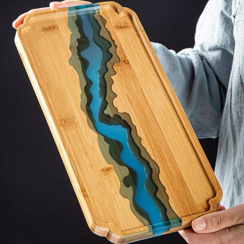 Creative Solid Wood Resin Tea Tray Handmade Solid Wood Splicing Pot Tray Dry Bubble Tray
