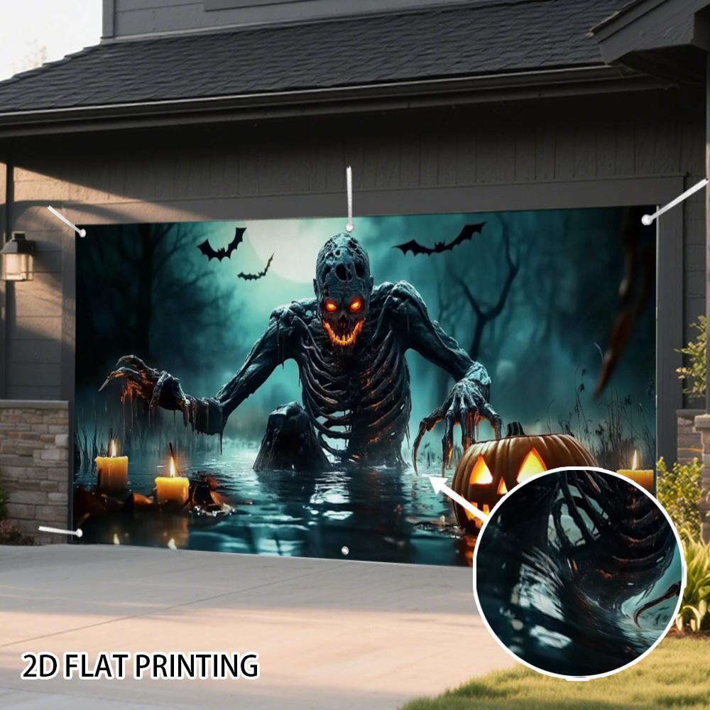 2D banner 1 piece, Halloween zombie in moonlight garage door cover, Halloween decorations, Halloween decorations