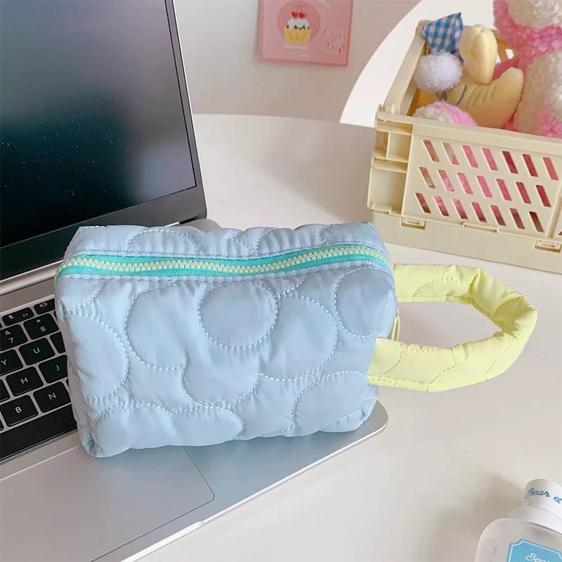 Candy Colors Cosmetic Bag Soft Flannel Cartoon Pattern Fashion Handbag For Women