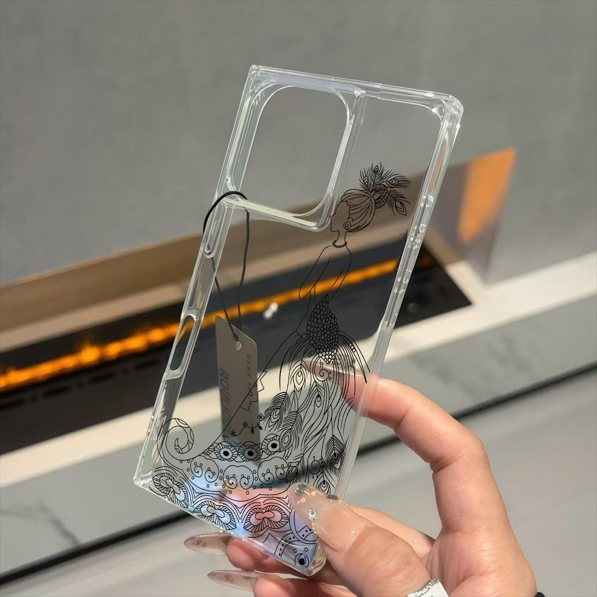 

Clear Square Back Tube Case Protection For iPhone 13 14 Pro Max 12 16 ProMax 15 Plus 11 Anti-Oxygen,Long Dress Beauty Pattern Casing iphone 11 ProMax