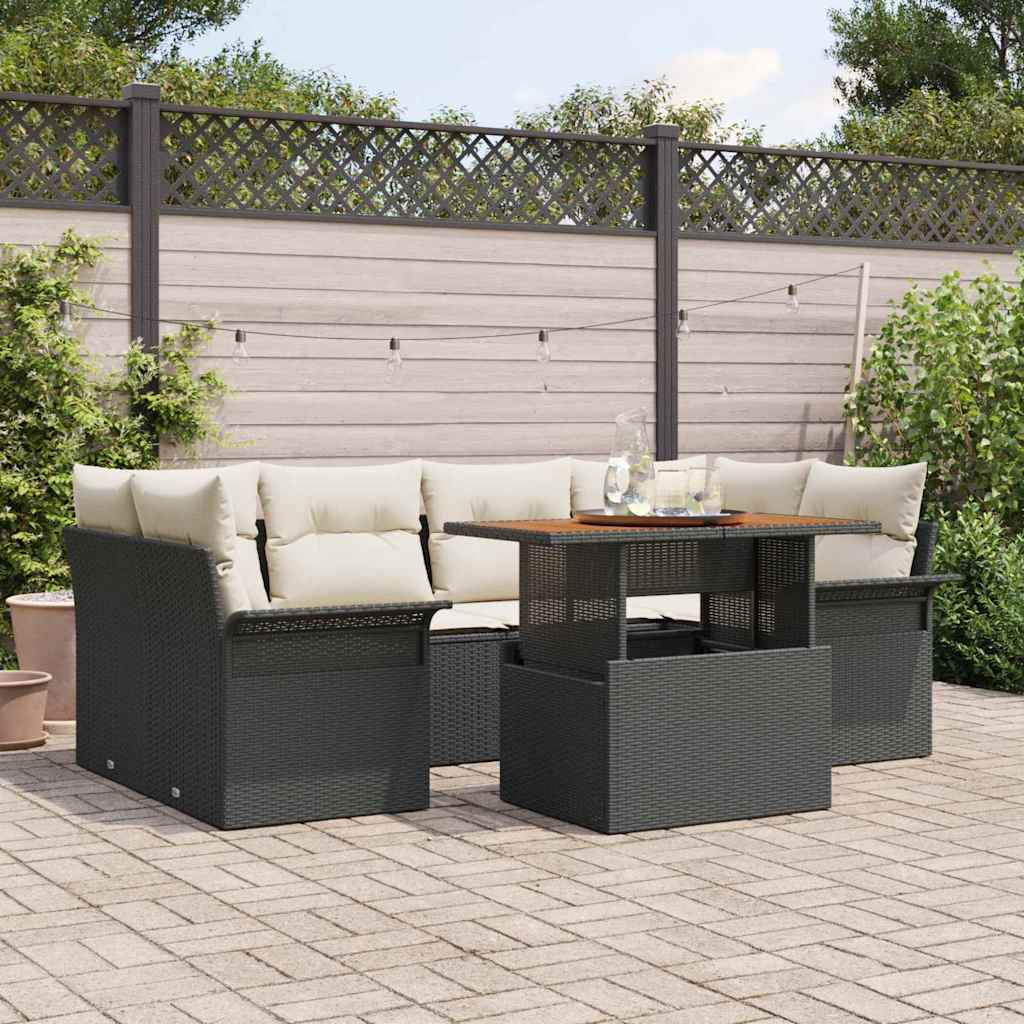 Garden Sofa Set with Storage 7 pcs Black Poly Rattan