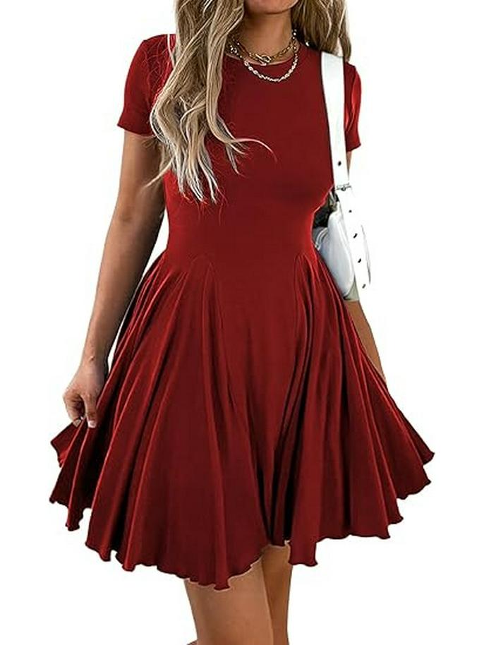 Damen Sommer Mini-Kleid mit ausgestelltem Rock, A-Linie und Falten