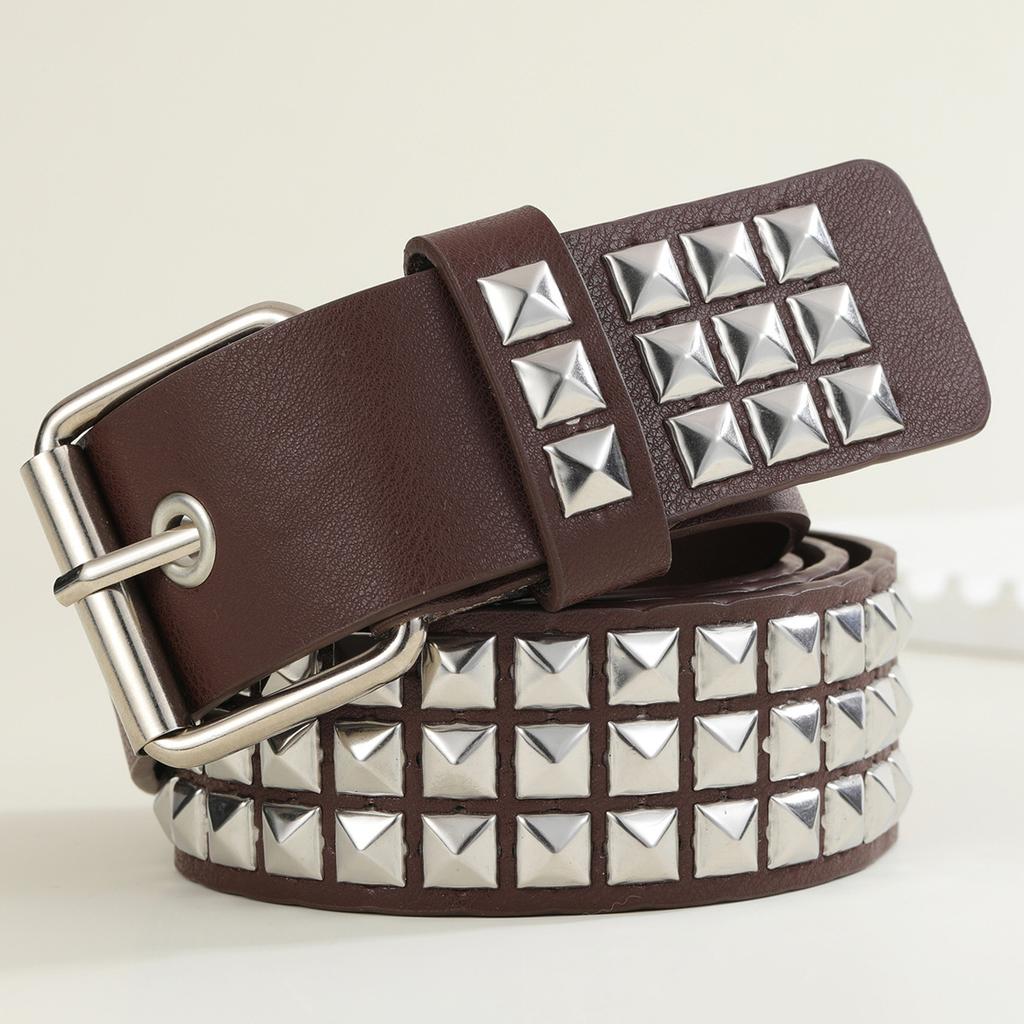 Square Bead Rivet Belt Metal Pyramid Belt Men'S And Women'S Belt Punk Hardware Jeans Belt