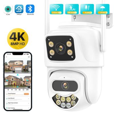 New EU Outdoor Wireless Security IP Camera 4K 8MP HD Dual Lens External Wifi PTZ Camera Auto Tracking Street Surveillance Camera ICsee App