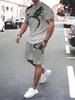 3D White Tiger Print Blue Summer Men's Short Sleeve Suit Fashion Street Short Sleeve Shorts