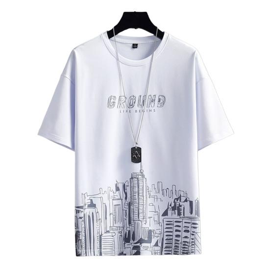 O-Neck Short Sleeve Thin Men T-shirt Moisture Wicking Elastic Summer Snow Mountain Print Loose Fit Tee Top Streetwear 2XL 900₽