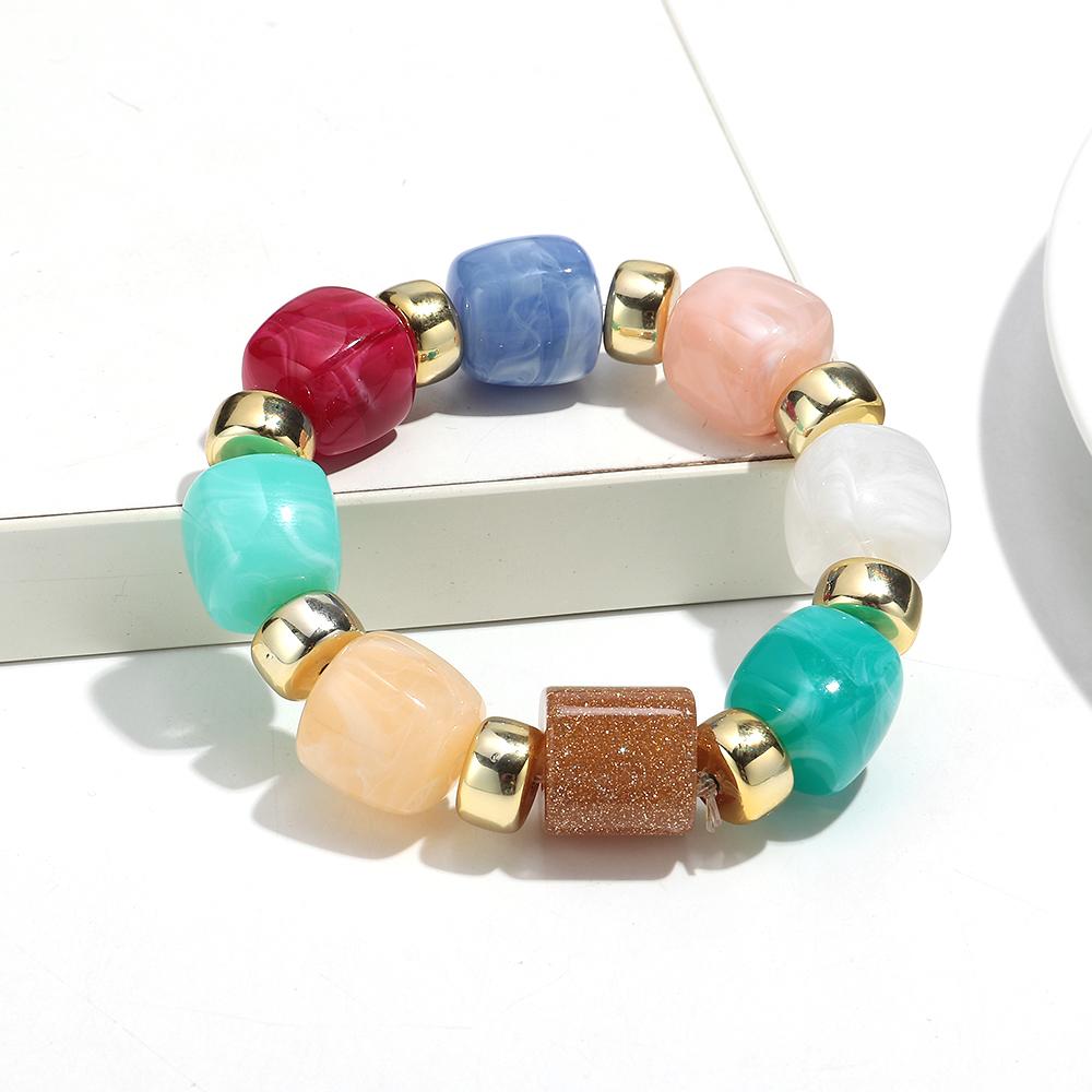 Fashion Acrylic Big Square Beads Bracelet for Women New Trendy Colorful Imitation Stone Strechy Bracelets Statement Jewelry Gift