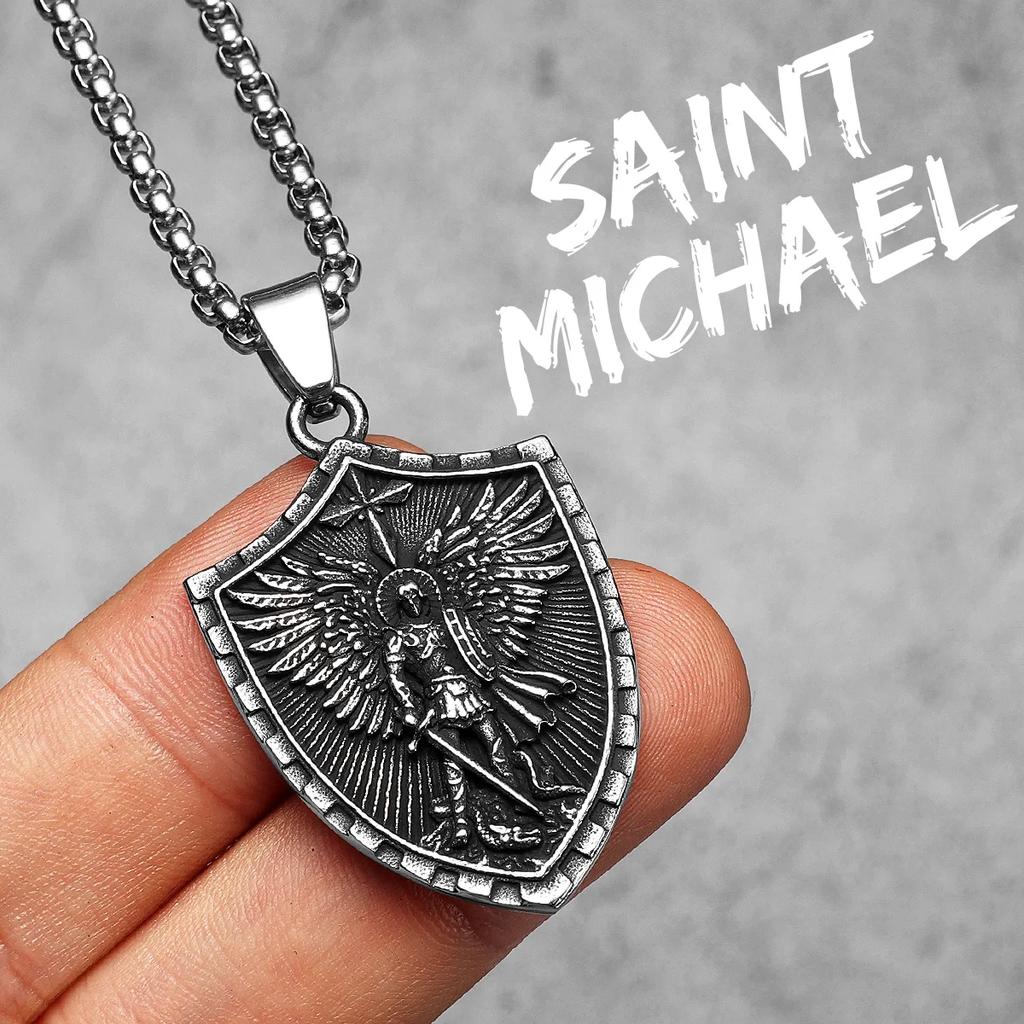 Angel St.Michael Guardian Amulet Men Necklaces Stainless Steel Pendants Chains Women Jewelry Vintage Accessories Gift