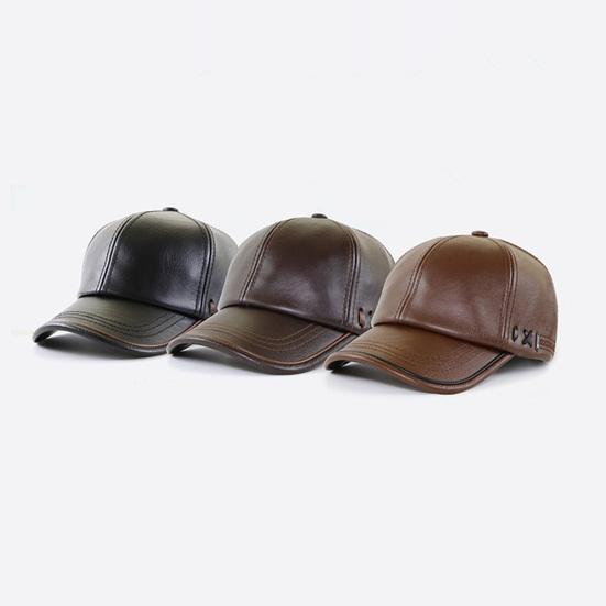 Men Hat Adjustable Faux Leather Baseball Cap with Windproof Hood Snug Fit Solid Color Design Fall Winter Outdoor Casual Hat