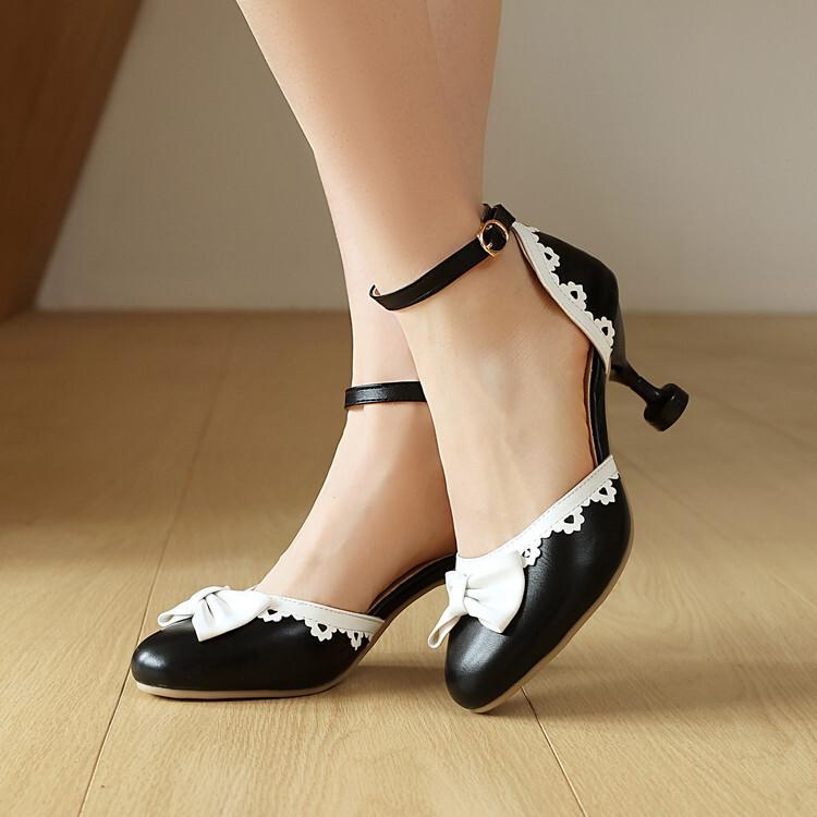 Foreign Order Summer Fashion Cat Heel High Heel Bow Color Matching Hollow Sandals