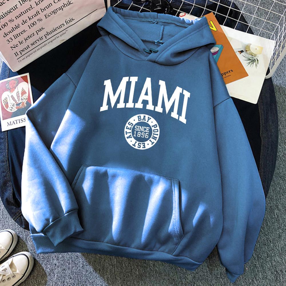 Miami Since 1896 Letter Printing Hoodies Women All-Match Fashion Hoody Hip Hop Fleece Streetwear Crewneck Multicolor Womenswear