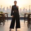 Women's Color One-Shoulder Long Sleeve Top and High-Waist Skirt Two-Piece Outfit Set