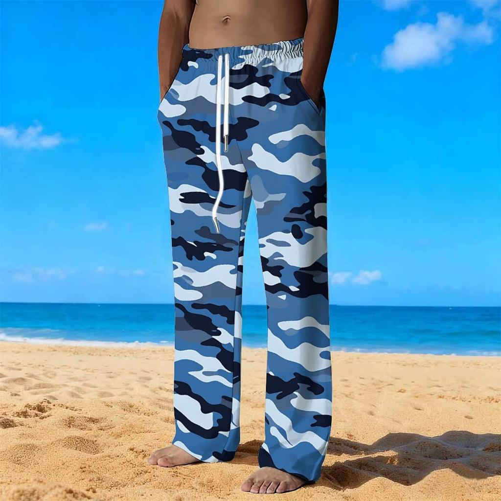 Men's Loose Casual Solid Color  Trousers Camouflage Printed Straight Pants