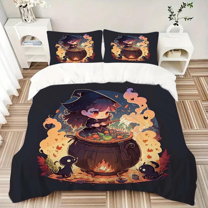 3pcs Witch Picture Design Quilt Cover Set - Soft and Cozy Bedroom, Guest Room and Dorm Decorative Bedding 3-Piece Set 1 Quilt Cover + 2 Pillow Sh