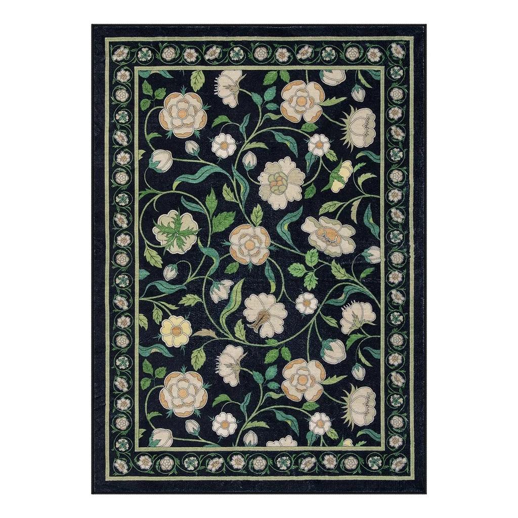 Boho French Elegant Floral Green Rug European pastoral style living room decorative carpet bedroom art carpet washable carpet