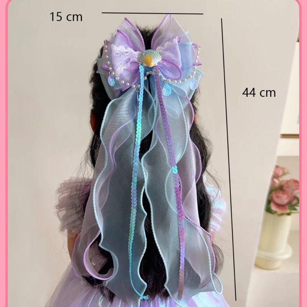 Bowknot Ribbon Hair Clips Mermaid Ponytail Headdress New Princess Headwear Girls