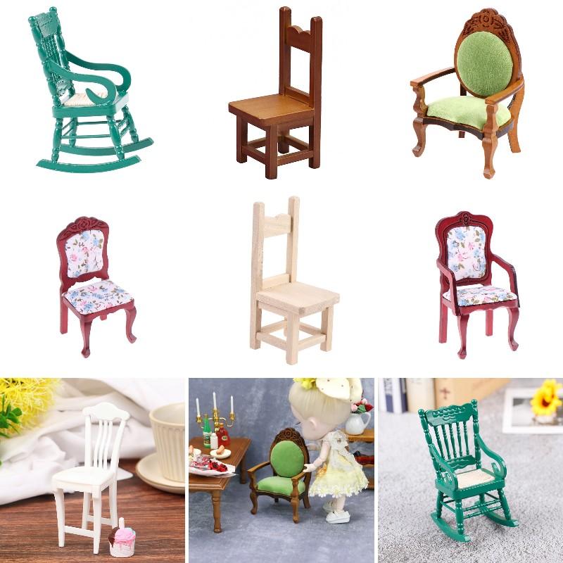 1:12 Dollhouse Miniature Wooden Chair Mini Armchair Rocking Chair High Chair Model Furniture Home Garden Decor Accessories Toys