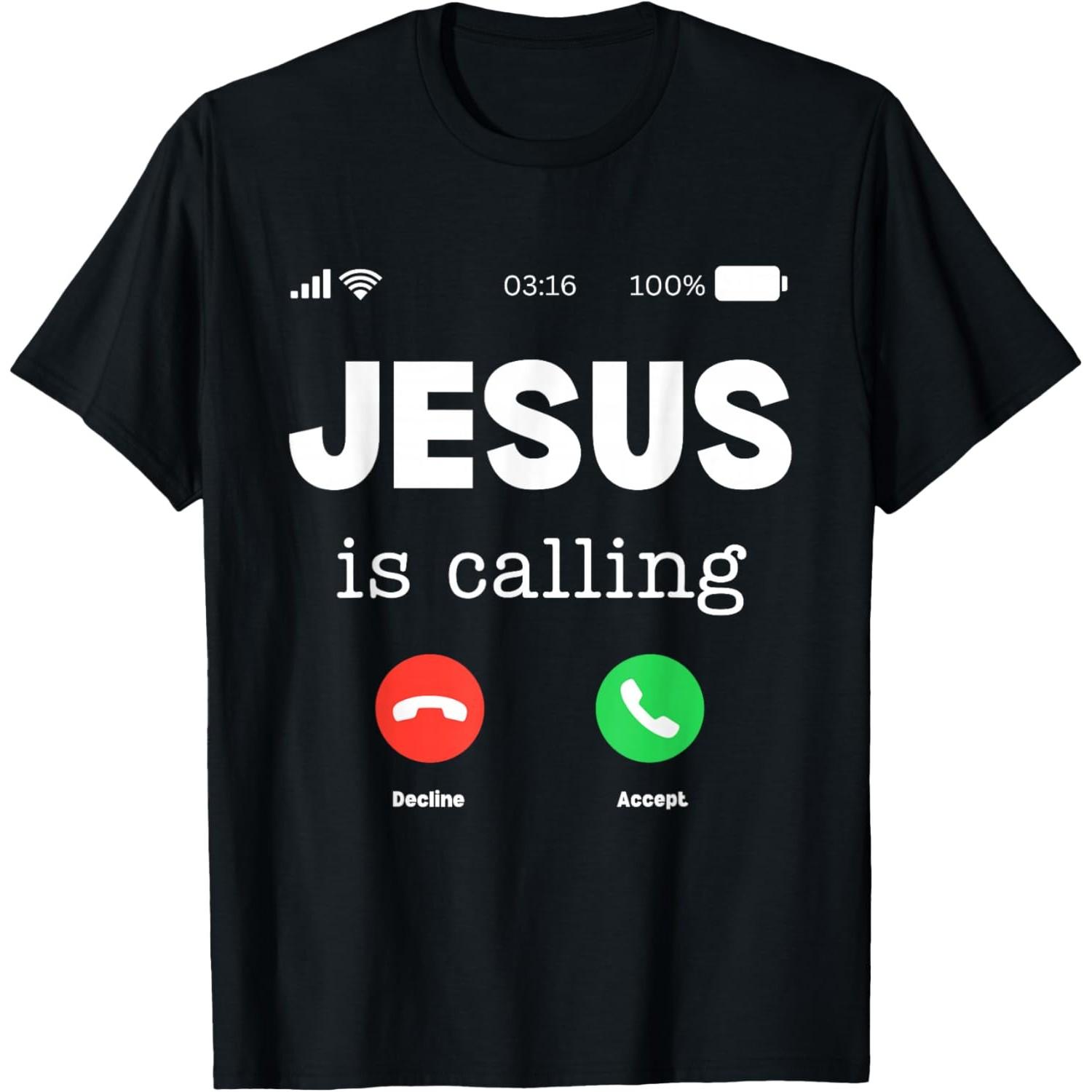 Jesus Is Calling Graphic Print Unisexs Breathable Casual Crew Neck TShirt S