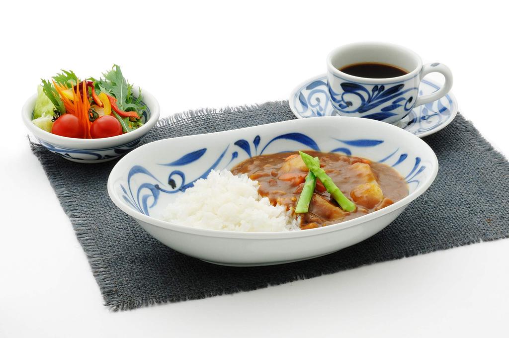 Tobeyaki Senzan Curry Pasta Plate Deep X Wide X & (Arabesque Pattern) - Approx. 19.0cm 26.3cm 6.0cm High.