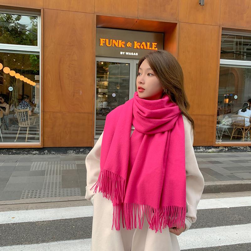 Cashmere Wool Scarf - Thick, Solid Color, Unisex, Versatile, Korean Style for Autumn/Winter.