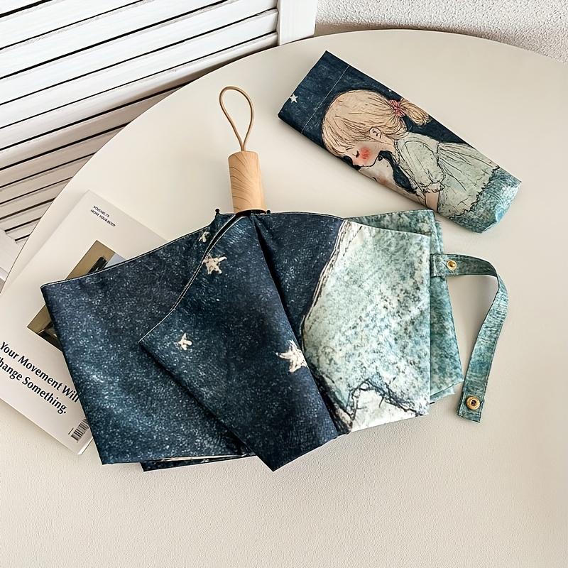 Cute Cartoon Umbrella Compact Foldable Anti UV Sun Rain Umbrella Portable Travel Parasol For Women Manual