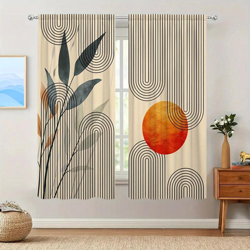 2 Stück Abstrakte Pflanze Vorhang Modernes Design Stangentasche für Wohnzimmer Schlafzimmer Fensterdeko Heimdeko.