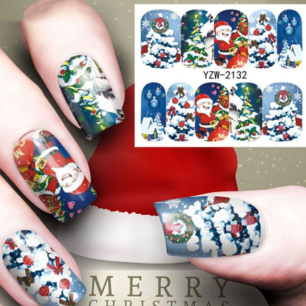 Women Beauty Santa Claus Snowflakes Decals Nail Art Stickers Water Transfer  Decoration Stickers
