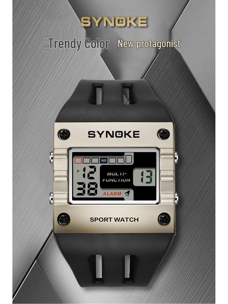 SYNOKE Men's Trendy Square Alloy Sport Watch - Large Screen, Fashionable, Waterproof.