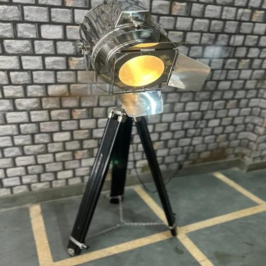 Nautical Spotlight Floor Lamp Designer Chrome with Black Wood Tripod 177.8 Cm Studio Home Décor Housewarming Gift