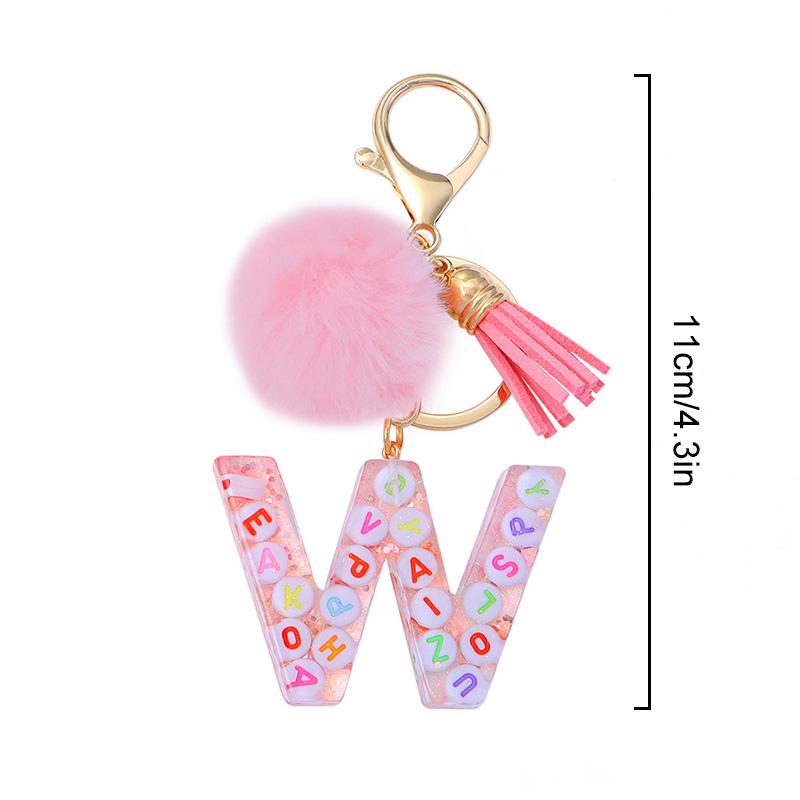 1PC Keyring Key Accessory Letter Filled Colourful Initial Pendant With Fluffy Keychain Glitter Tassel Charms For  Bags Backpacks