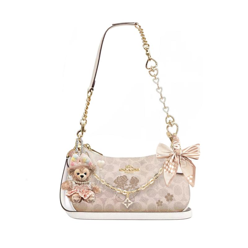 

COACH shoulder bag [Customized bag] Teri 24 classic presbyopic Logo zipper closure, pendant, scarf, bow, printing, extension Shanhe lamp basic model білий