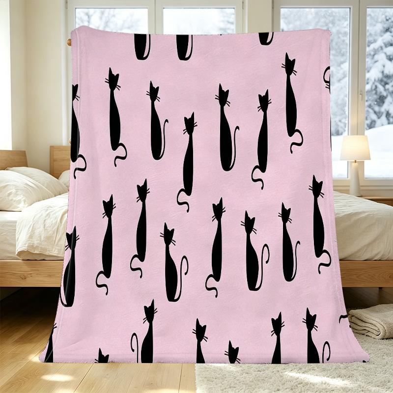 Lightweight Flannel Blanket, Cute Cat Pattern, Soft Skin-Friendly Warm Throw - Portable for Home & Car, Ideal for Halloween, Christmas