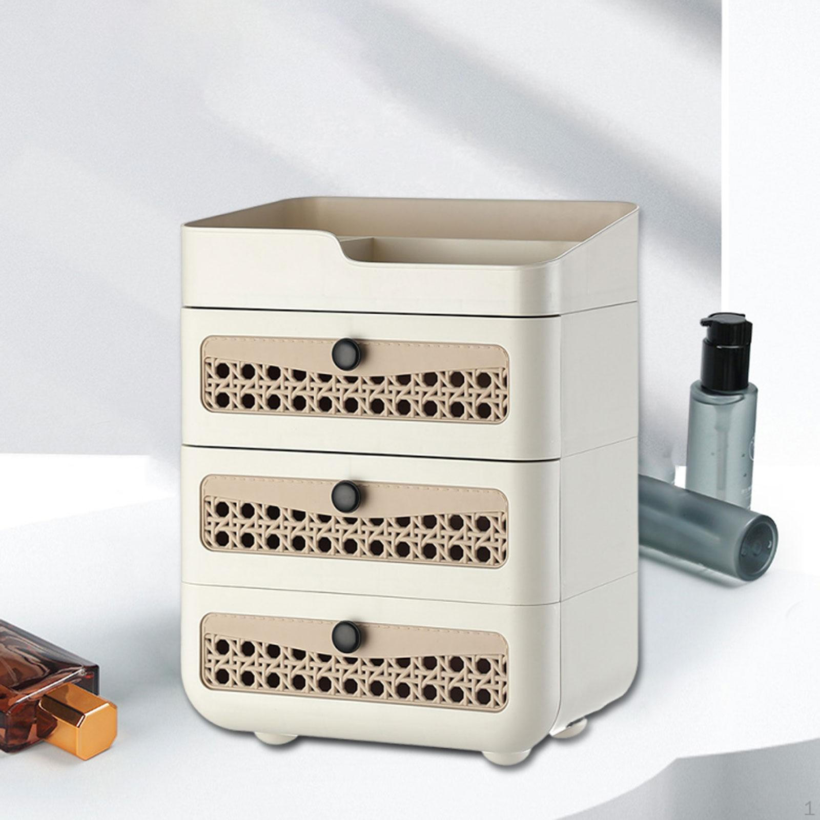 

Makeup Organizer Cosmetic Box Birthday Gifts with Drawers Storage Holder Open Top for 2 Tier Cream